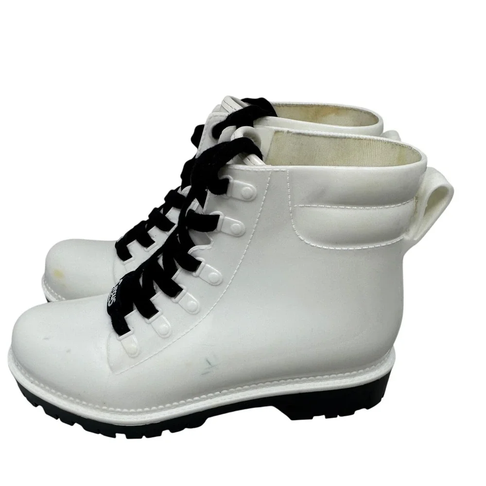 🤑Circus by Sam Edelman 🖤🩷🖤 90's Jelly Lace Up Rain Boots Combat Lug‎ Sole- 7